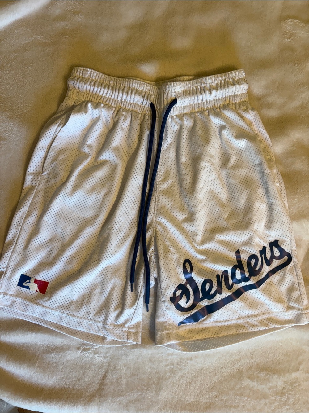 Full Send White Mesh 'Senders' Athletic Men's Shorts with Navy Details